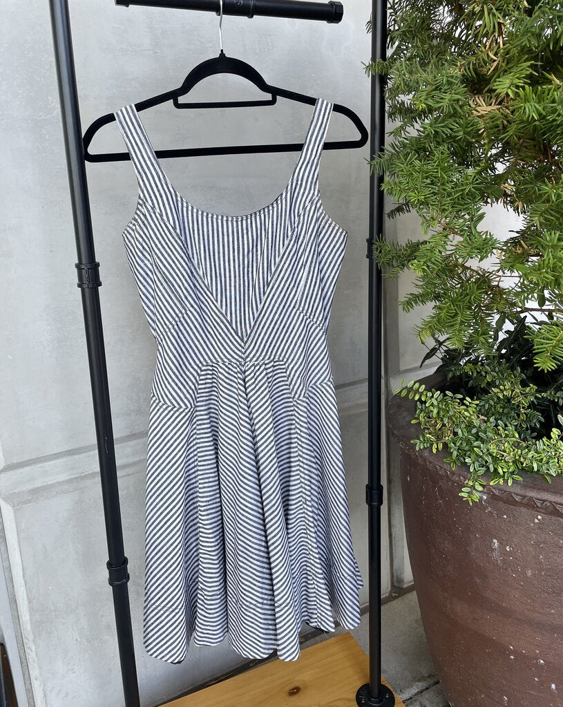 Linen Blend Sleeveless Fit N' Flare Striped Dress