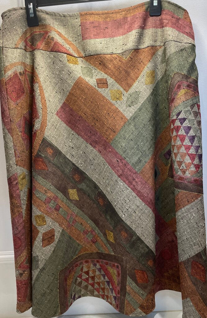 (L) Abstract Print, Lined A-Line Midi Skirt