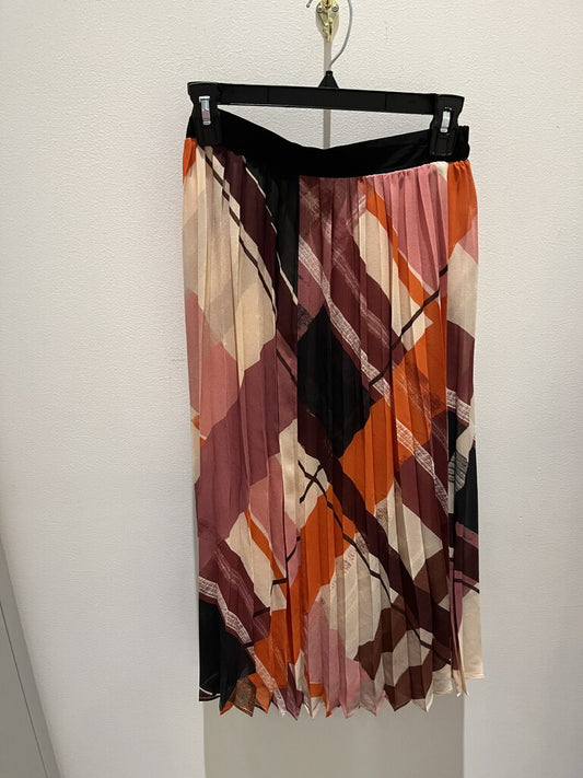 Pleated Geometric Print Skirt, Rayon lined