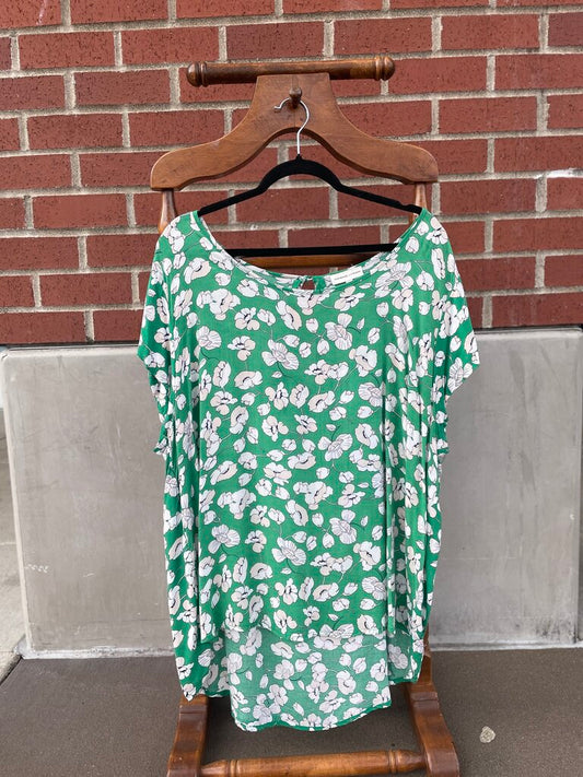 (2X) Cap Sleeve Floral Blouse
