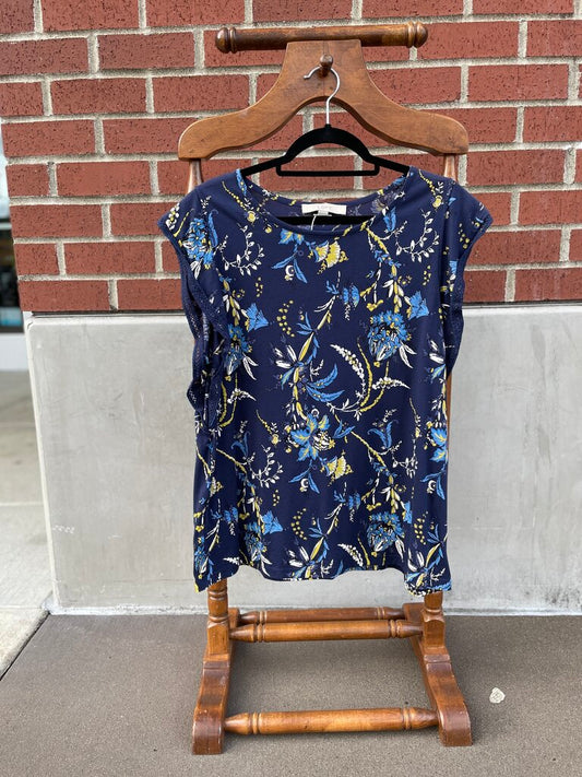 (L) Floral Cap-Sleeve Top