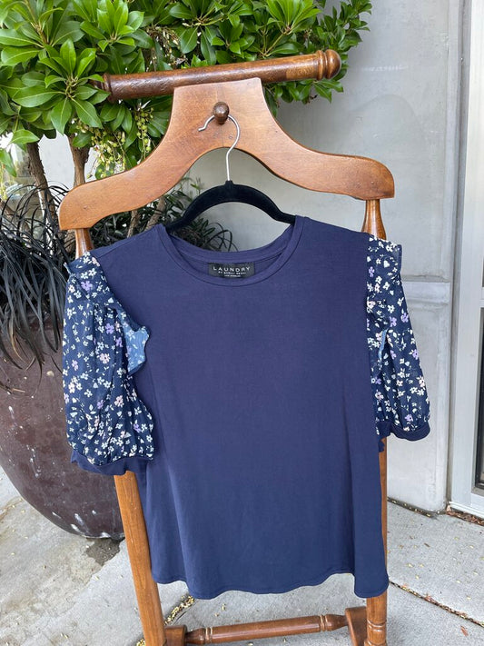 Short Sheer Floral Sleeved Tee