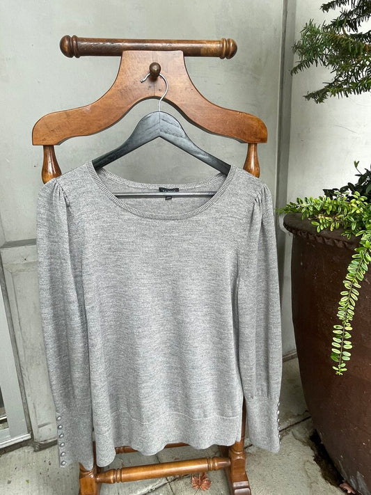 Wool Blend Long Sleeve Sweater With 6 Button Cuffs