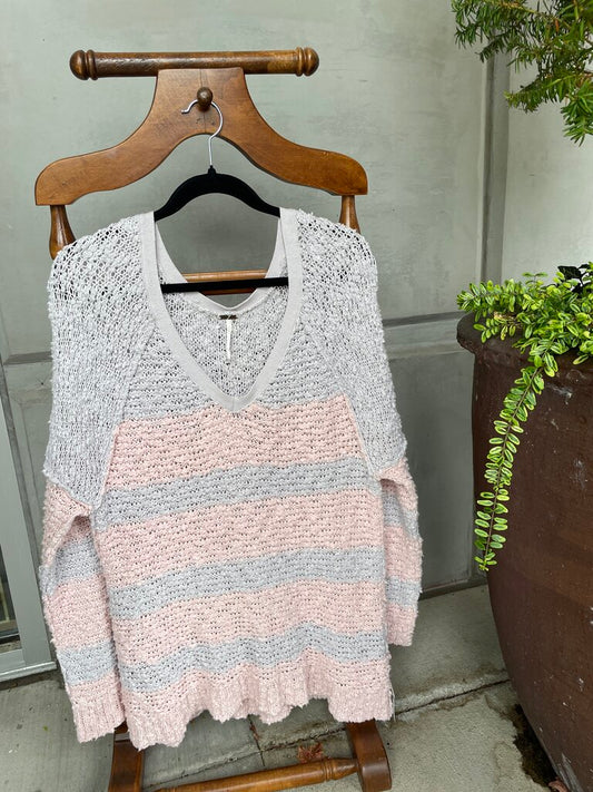 (L) Horizontally Stripe Knit Cotton Tunic