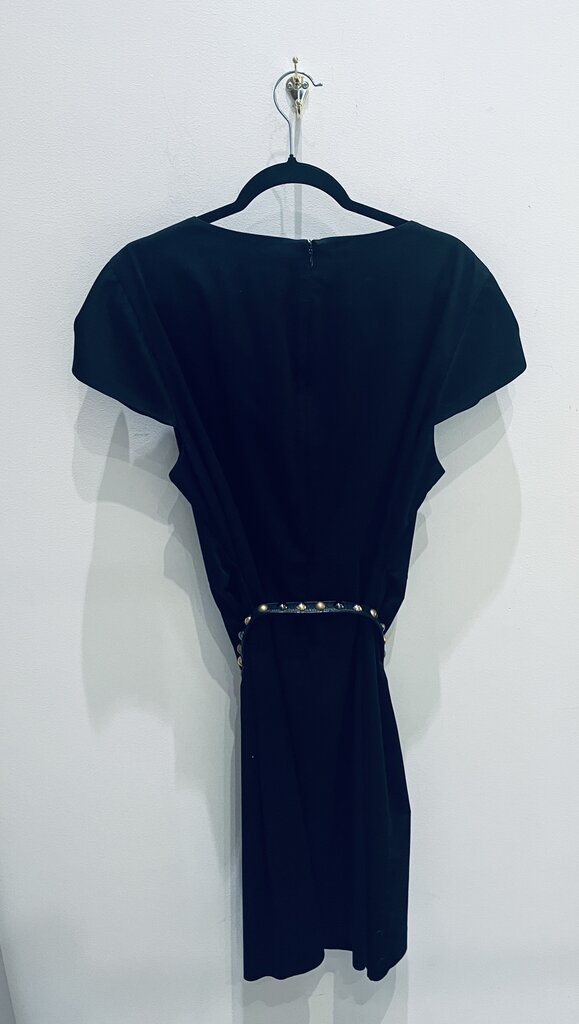 (18) Cap Sleeve Embellished Neckline Belted Dress